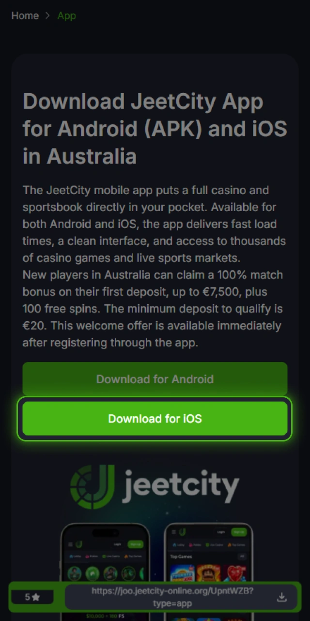 Press the download button to start getting the JeetCity iOS app.