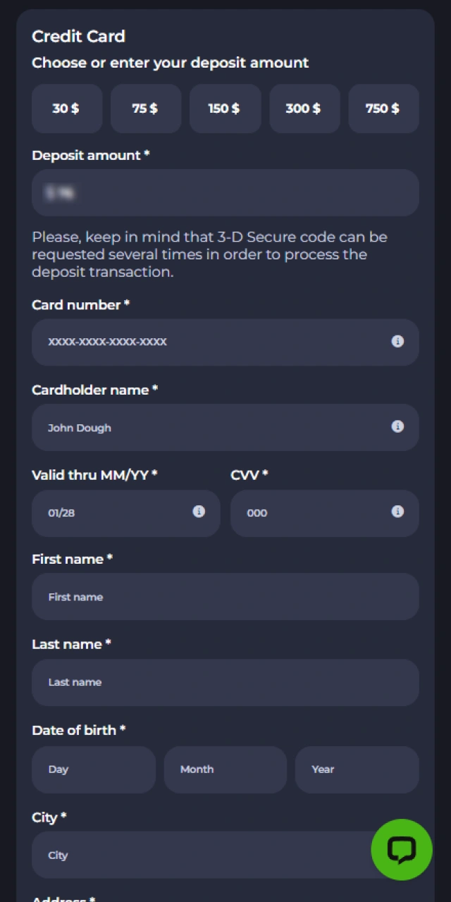 Specify how much money to add to your JeetCity deposit.