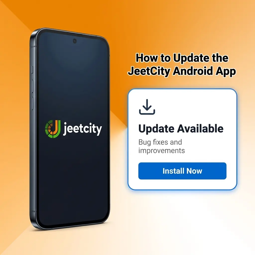 JeetCity Android app update guide showing APK download and manual installation steps on a mobile device