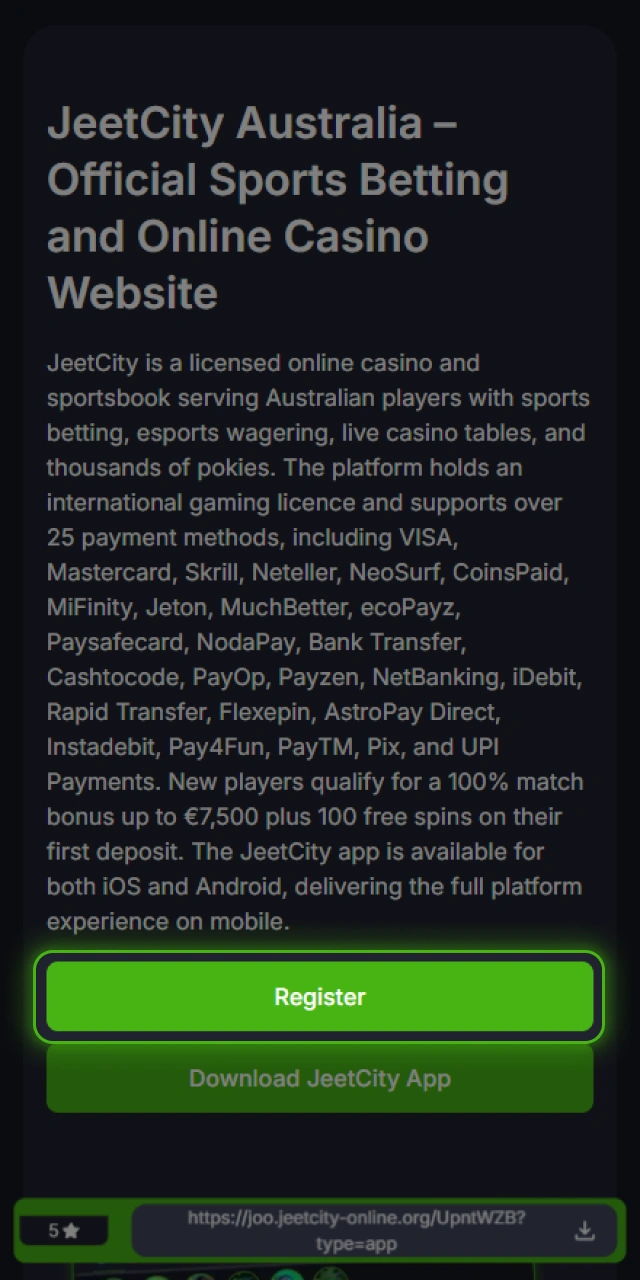 Visit the main page to start your JeetCity registration process.
