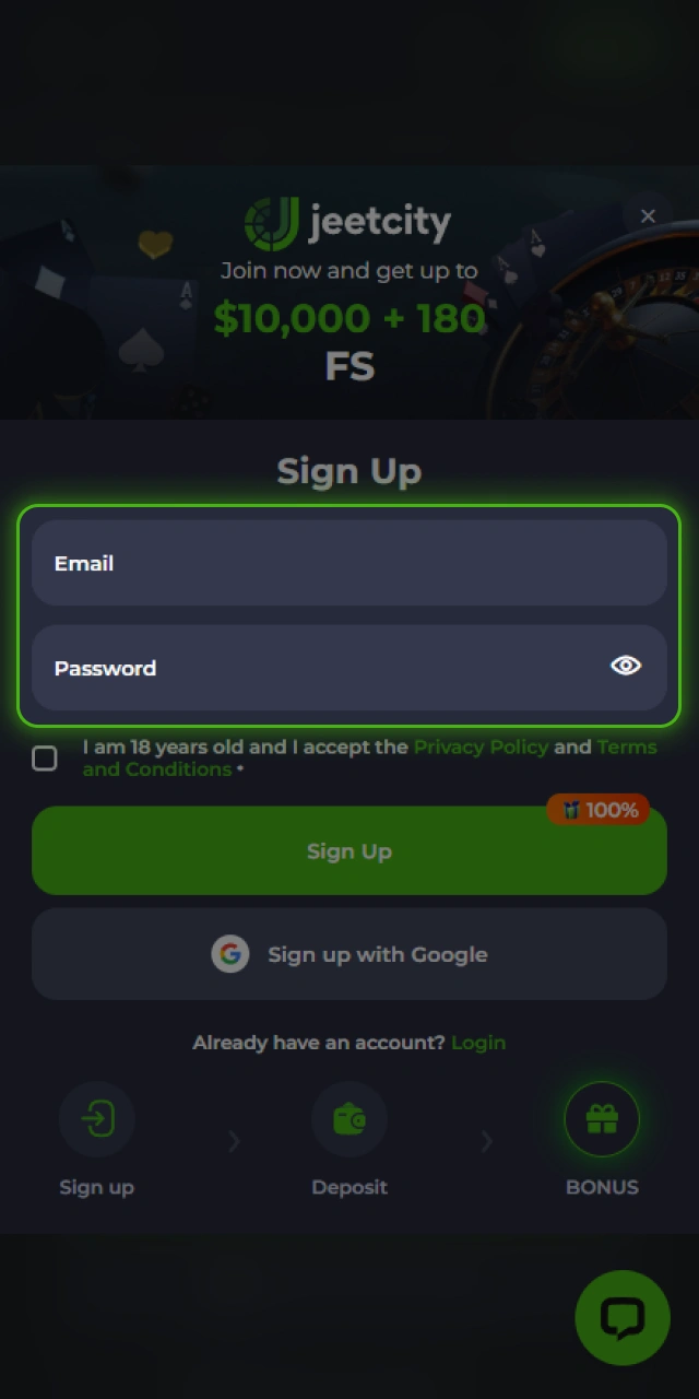 Provide personal information during the official JeetCity account registration.