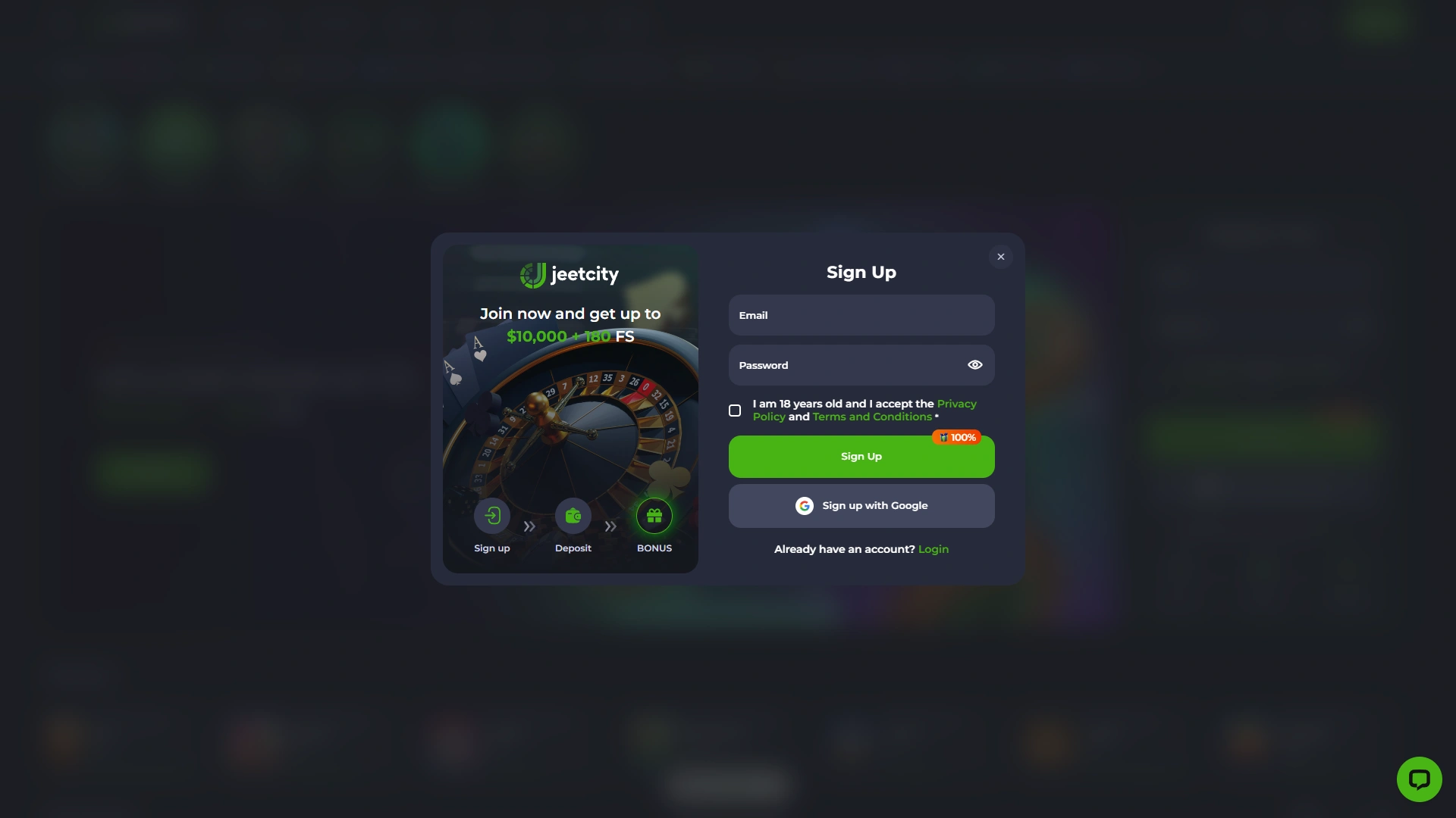 Create a new account on JeetCity to access top gambling options.