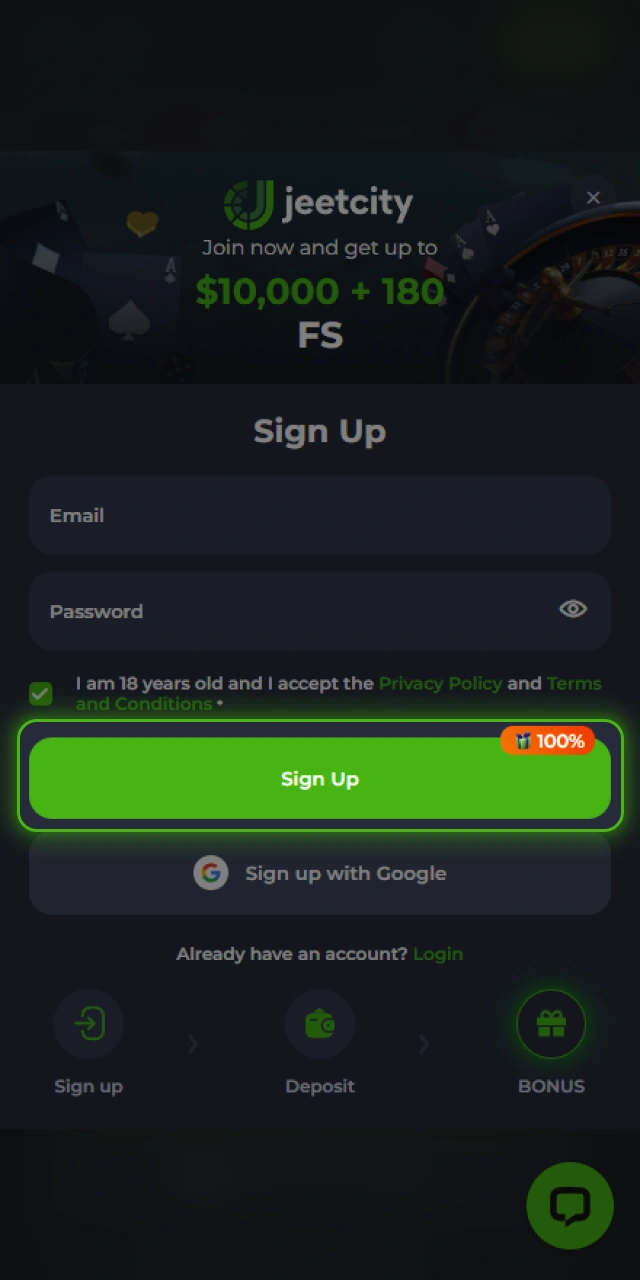 Verify your account profile to finalize JeetCity mobile app registration.