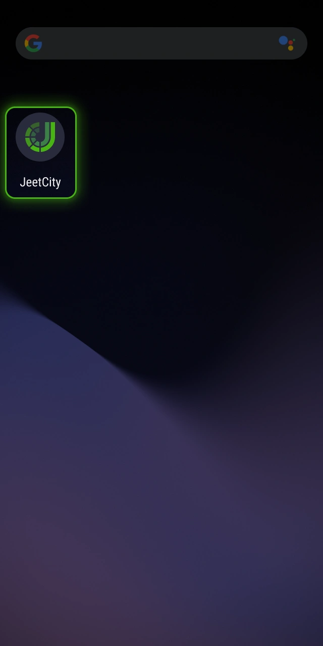 Open the JeetCity web app shortcut and hit the register button.
