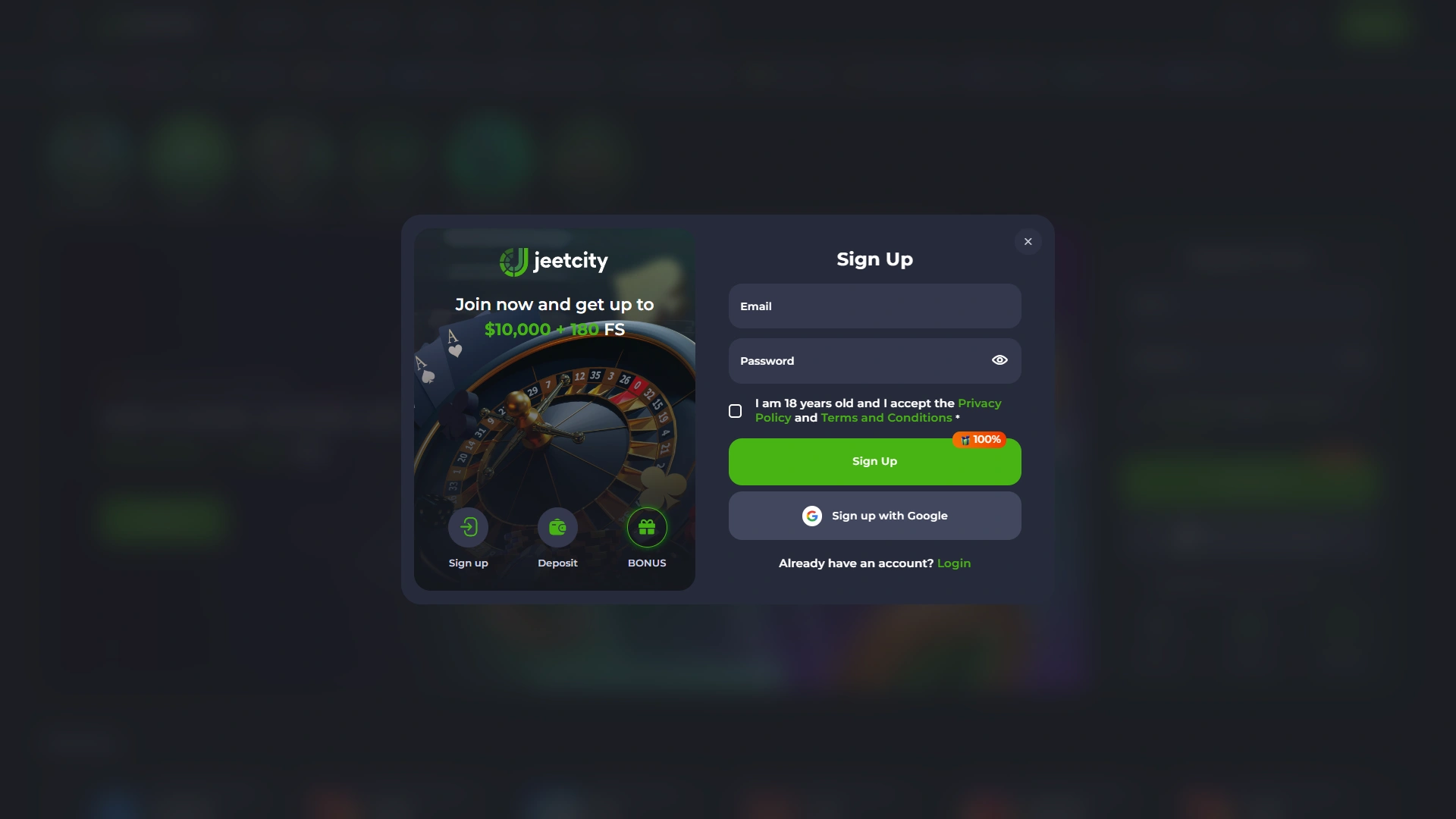 Select your preferred option to register a new account on JeetCity.
