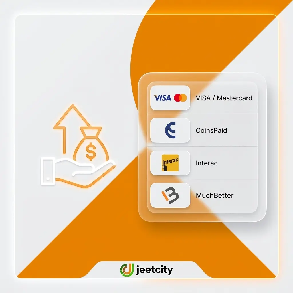 JeetCity withdrawal methods including VISA, Skrill, Neteller, CoinsPaid, and bank transfer options for secure payouts